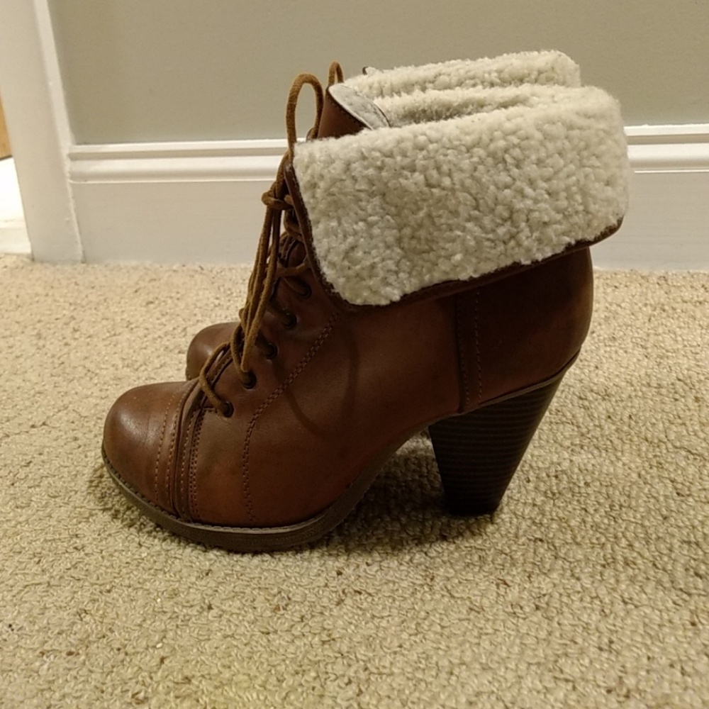 Mia- ankle heel booties, white looks like fur top